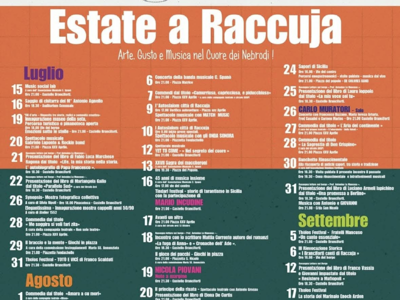 Eventi estate Raccuja 2025