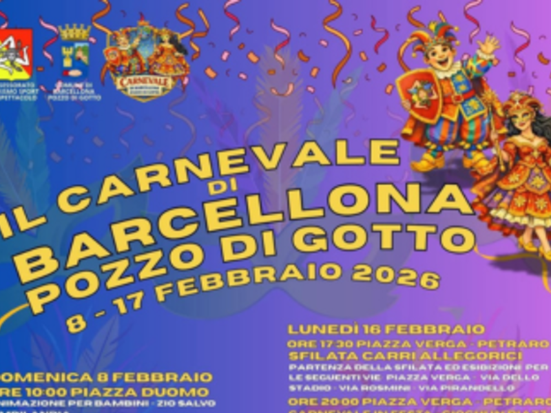 8-17 Febbraio 2026 - Il Carnevale di Barcellona Pozzo di Gotto 8-17 Febbraio 2026 - Il Carnevale di Barcellona Pozzo di Gotto